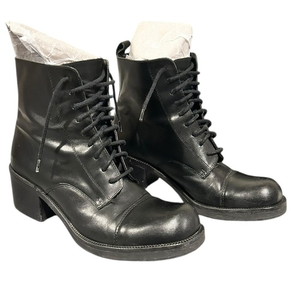 Vintage DOLCIS Black Leather Ankle Boots Lace Up Chunky Women’s Size 5.5 VGC - Picture 1 of 11